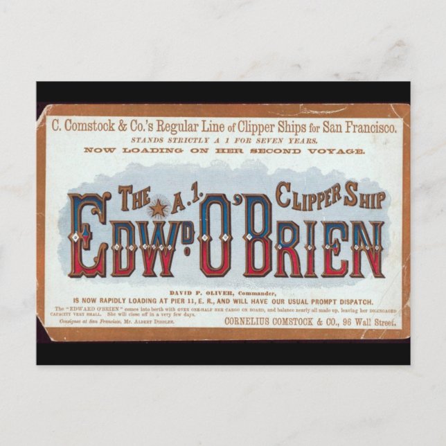 Cartão Postal Navio veleiro Edward O'Brien Clipper 1900 (Frente)