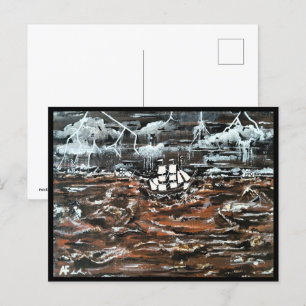 Cartão Postal Navios em uma Tempestade Pintura por Alfred Fox