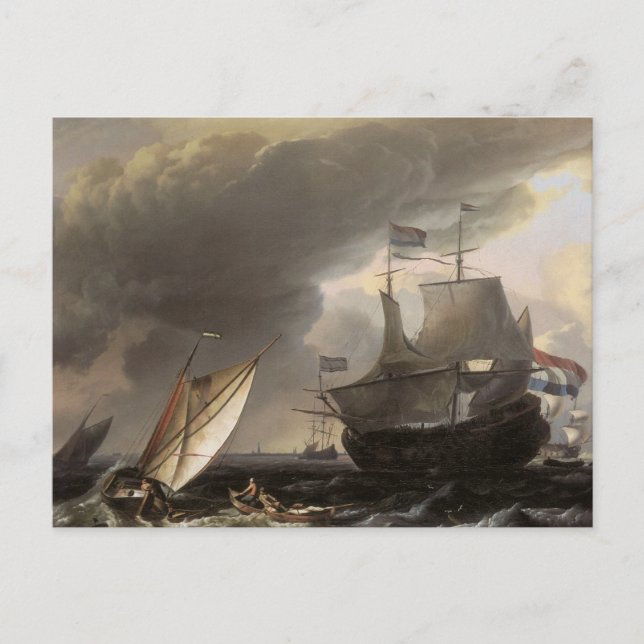 Cartão Postal Navios neerlandeses num mar de história 1690 (Frente)