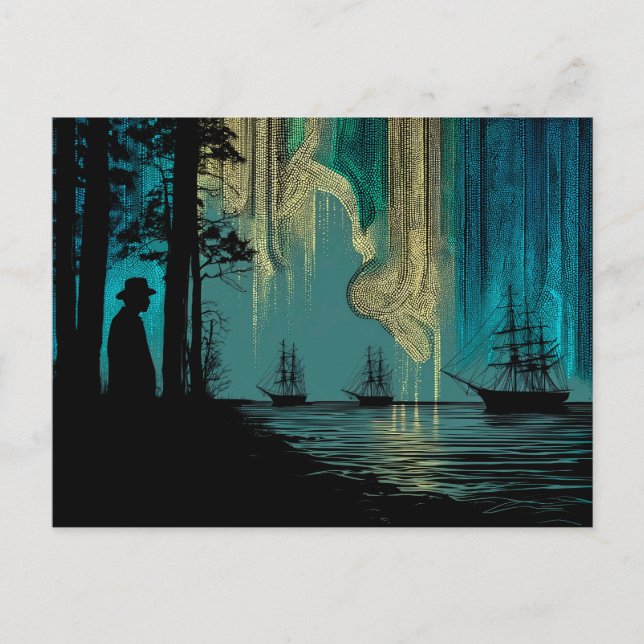 Cartão Postal Navios sob as luzes do Norte (Frente)