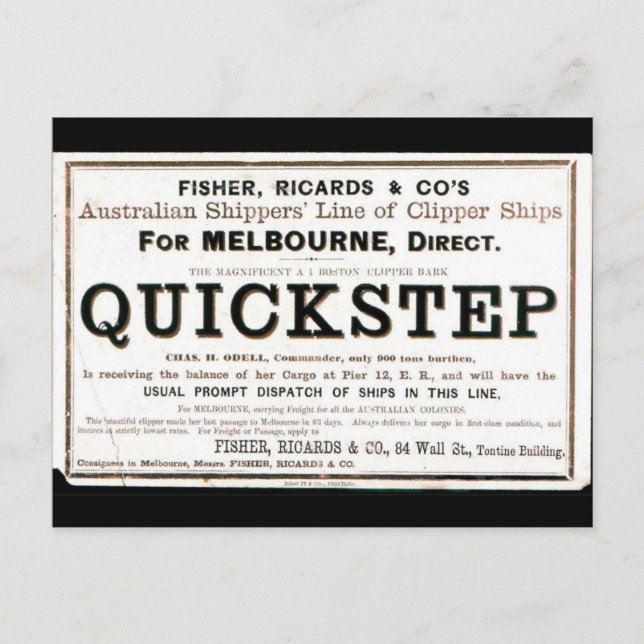 Cartão Postal Navios veleiros Clipper Quickstep 1859 (Frente)