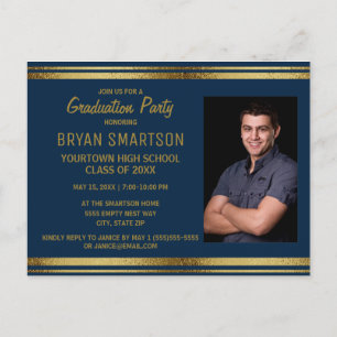 Cartão Postal Navy Blue Gold Graduation Party Photo