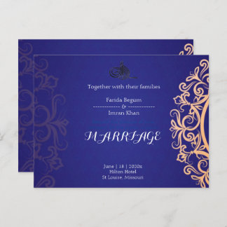 Cartão Postal Navy Elegant Blue Muslim wedding Invitation 