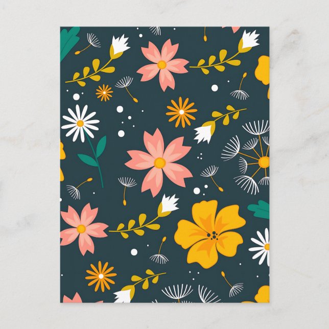 Cartão Postal Navy Floral Garden Whimsical Spring Pattern (Frente)