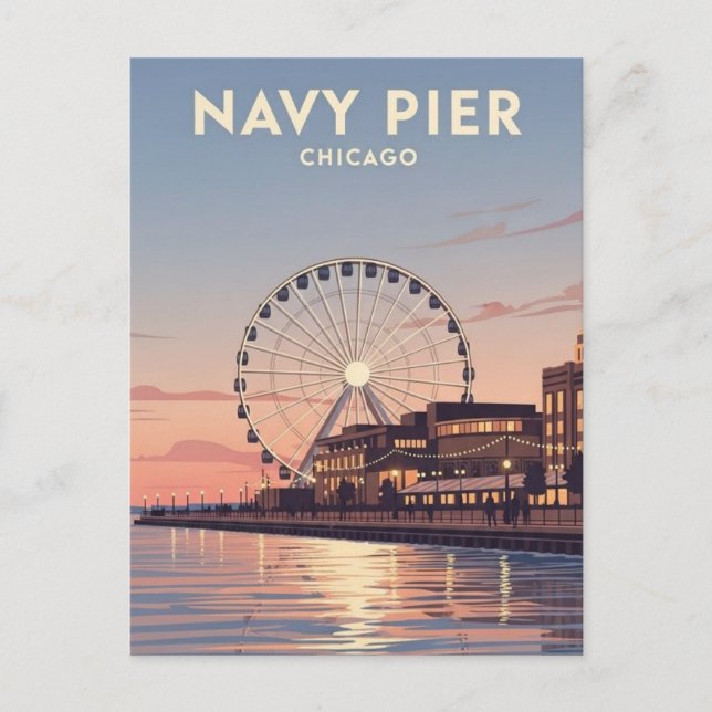 Cartão Postal Navy Pier Chicago Illinois Travel (Frente)