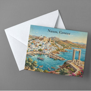 Cartão Postal Naxos Grécia Ilustração de Viagem Retro Vintage