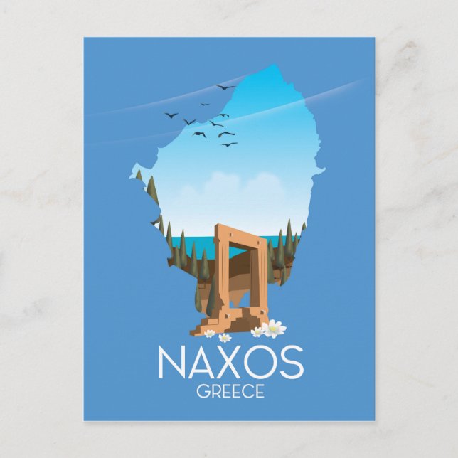 Cartão Postal Naxos Mapeiam o poster de viagens grego. (Frente)