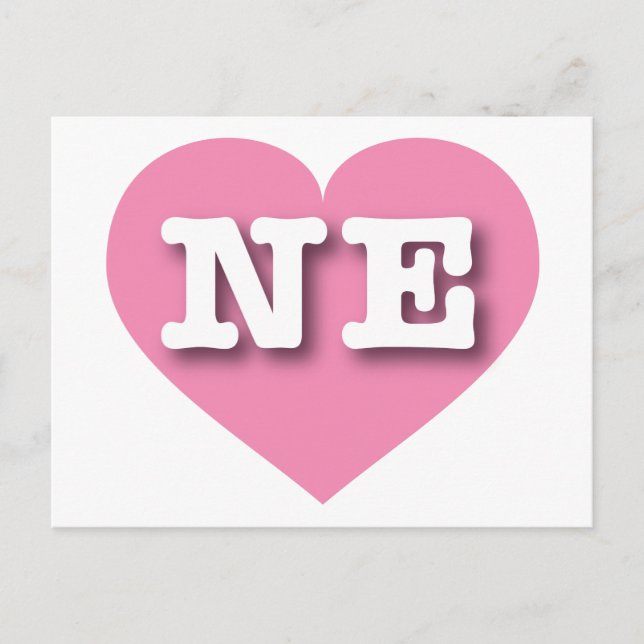 Cartão Postal Nebraska Pink Heart - Eu amo NE (Frente)