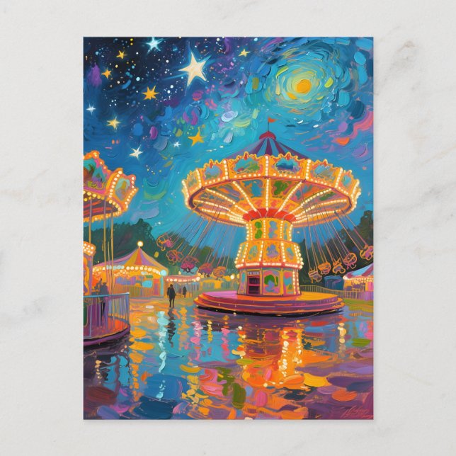 Cartão Postal Nebula Night Carousel - Van Gogh Inspired Art (Frente)