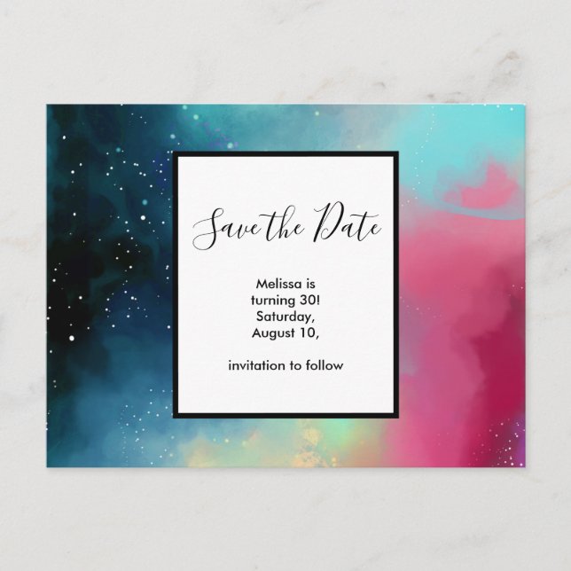 Cartão Postal Nebulosa do Espaço Verde Moderno e Vermelho (Frente)