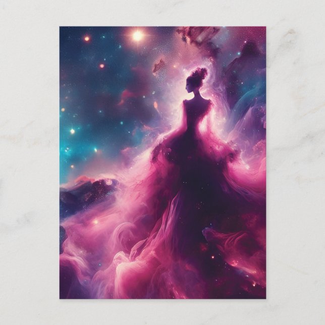 Cartão Postal Nebulosa Rosa, à Forma de Mulher, no Espaço Exteri (Frente)