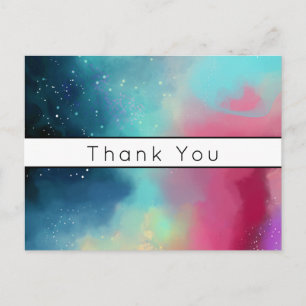 Cartão Postal Nebulosa Verde e Vermelha Espacial Moderna em Aqua