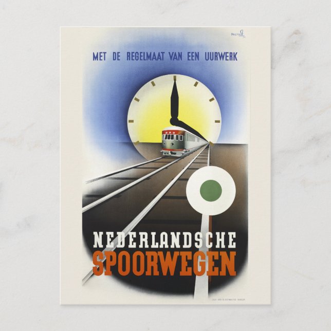 Cartão Postal Nederlandsche Spoorwegen Poster vintage 1939 (Frente)