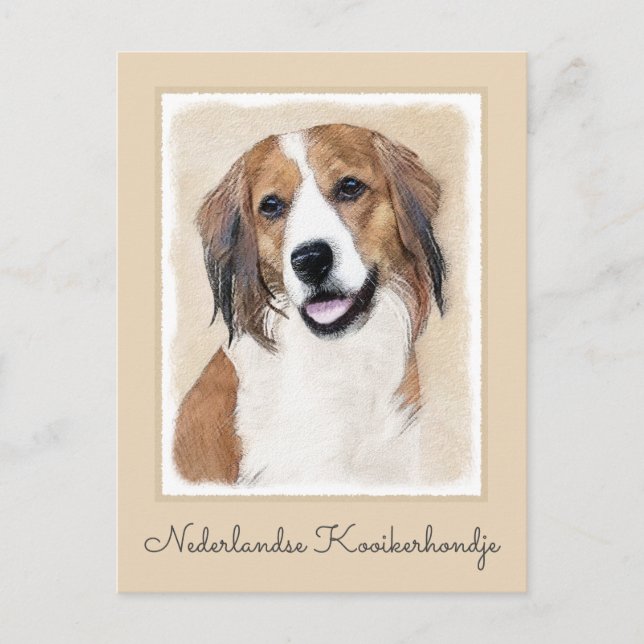 Cartão Postal Nederlandse Kooikerhondje - Pintura de Cachorro (Frente)