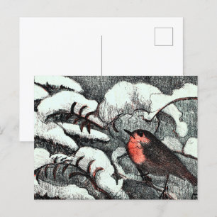 Cartão Postal Neerlandês Art Nouveau Robin Bird no inverno