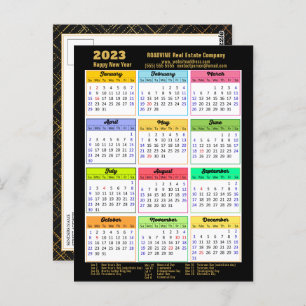 Cartão Postal Negócio de Script Dourado Preto Moderno de Calendá