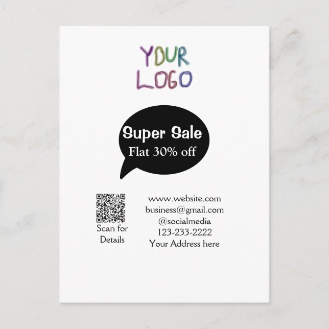 Cartão Postal negócio de super venda desconto digitalização códi (Frente)