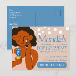 Cartão Postal Negócios de Esteticista Salão Pop Up Evento Azul