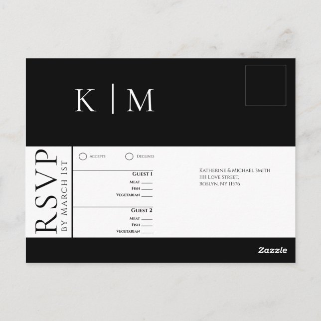 Cartão Postal Negra e Branca-RSVP-Casamento- (Verso)