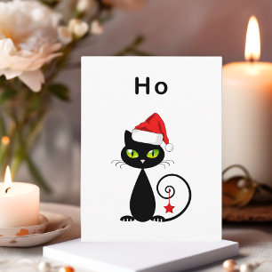 Cartão Postal Negro Engraçado Sentado Papai Noel Natal Cat