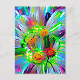 Cartão Postal Neon Abstrato Daisies com cores vívidas