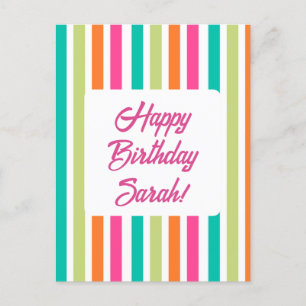 Cartão Postal Neon arco-íris listra o retrato divertido