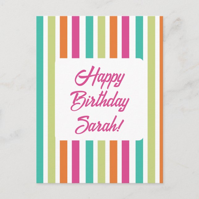 Cartão Postal Neon arco-íris listra o retrato divertido (Frente)