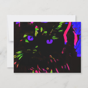 Cartão Postal Neon Black Cat com olhos brilhantes
