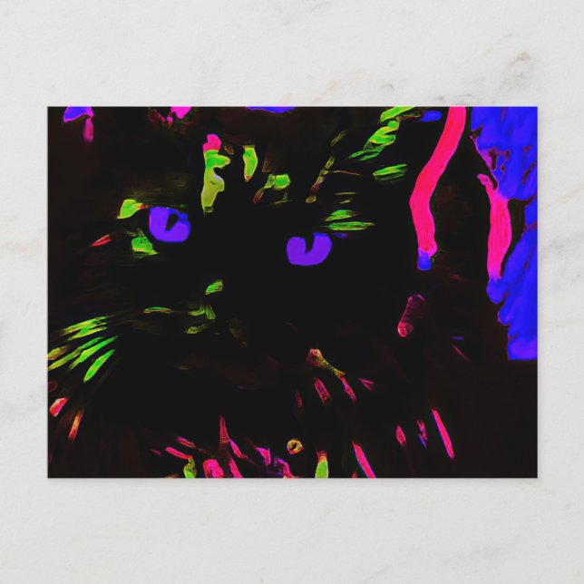 Cartão Postal Neon Black Cat com olhos brilhantes (Frente)