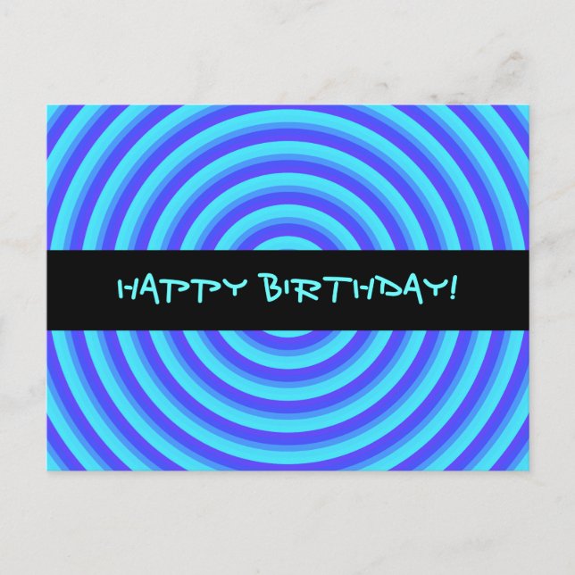 Cartão Postal Neon Blue Circles Psychedelic Feliz Aniversário (Frente)
