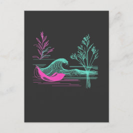 Cartão Postal NEON CALM – Arte de Linha Retro Wave e Botânica