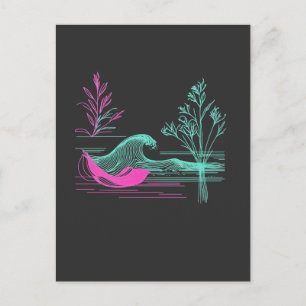 Cartão Postal NEON CALM – Arte de Linha Retro Wave e Botânica