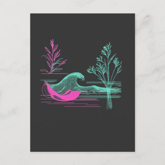 Cartão Postal NEON CALM – Arte de Linha Retro Wave e Botânica