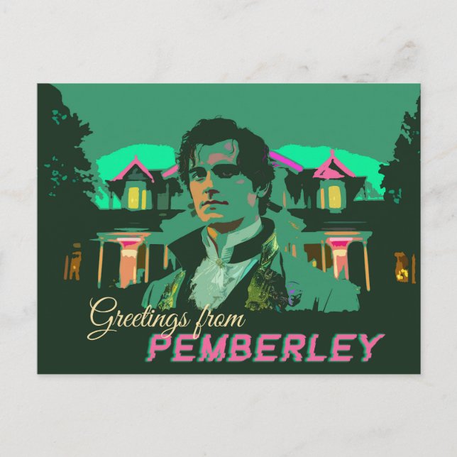 Cartão Postal Neon Cyberpunk Darcy Saudações de Pemberley (Frente)