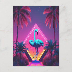 Cartão Postal Neon Flamingo Palm Trees Vaporwave Aestético