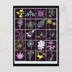 Cartão Postal Neon Flowers e Plantas, silhueta-arte