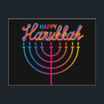 Cartão Postal Neon Happy Hanukkah Menorah<br><div class="desc">Néon Níon Hanukkah menorah.</div>