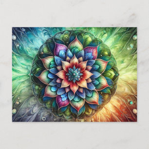 Cartão Postal Neon Mandala Celestial com Abstrato vibrante