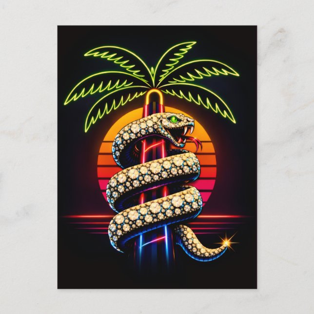 Cartão Postal Neon Nights Miami Black Snake Illustration (Frente)