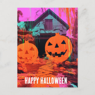Cartão Postal Neon Retro Halloween House