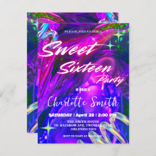 Cartão Postal Néon-rosa-rosa-preto doce 16.º aniversário