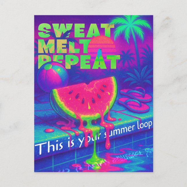 Cartão Postal Neon Vaporwave 80s Summer Heat (Frente)