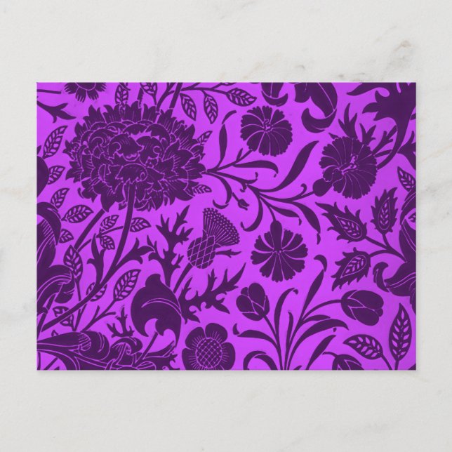 Cartão Postal Néon venenoso e padrão floral roxo escuro (Frente)