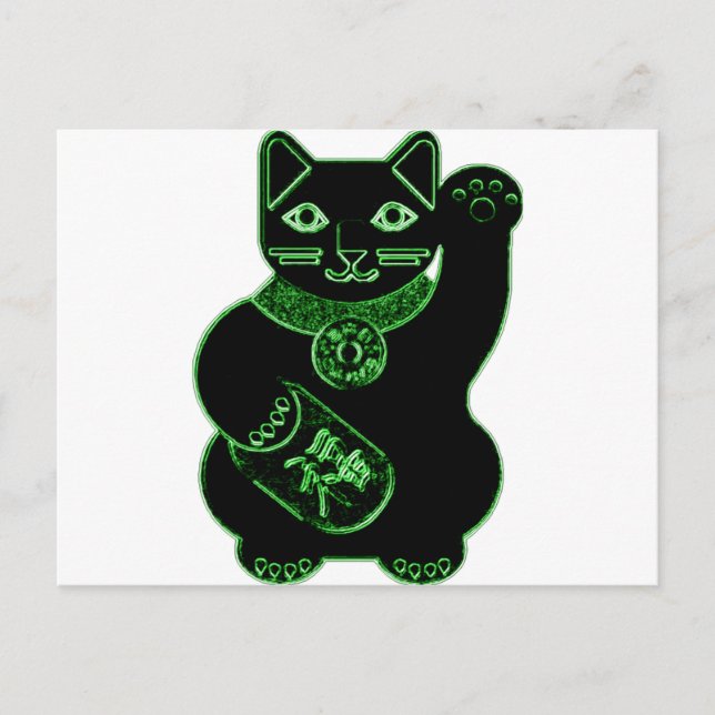 Cartão Postal neon verde maneki neko (Frente)