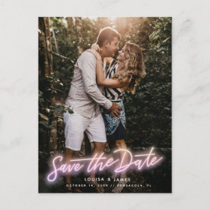 Cartão Postal Neon Vertical Photo Save the Date Postcard
