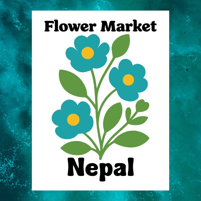 Cartão Postal Nepal Flower Market Teal Blossom & Green Leaf (Nepal Flower Market Teal Blossom & Green Leaf Postcard
)
