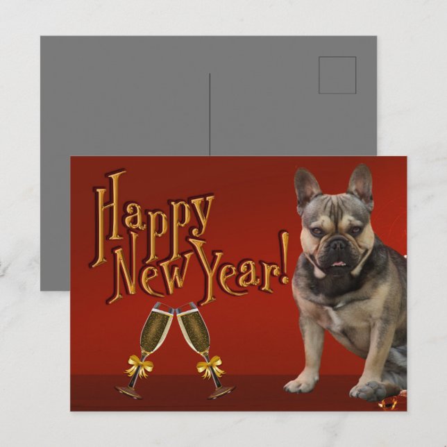 Cartão Postal Neujahrskarte französische Bulldogge Postkarte (Frente/Verso)
