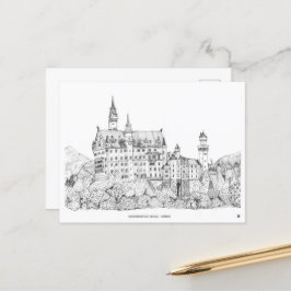 Cartão Postal Neuschwanstein Castle Alemanha Fine Line Art