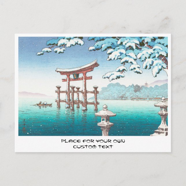 Cartão Postal Neve em Miyajima hanga paisagem invernal (Frente)