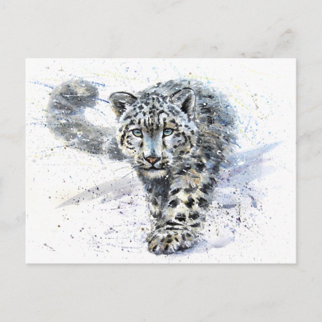 Cartão Postal Neve Leopardo Watercolor (Frente)
